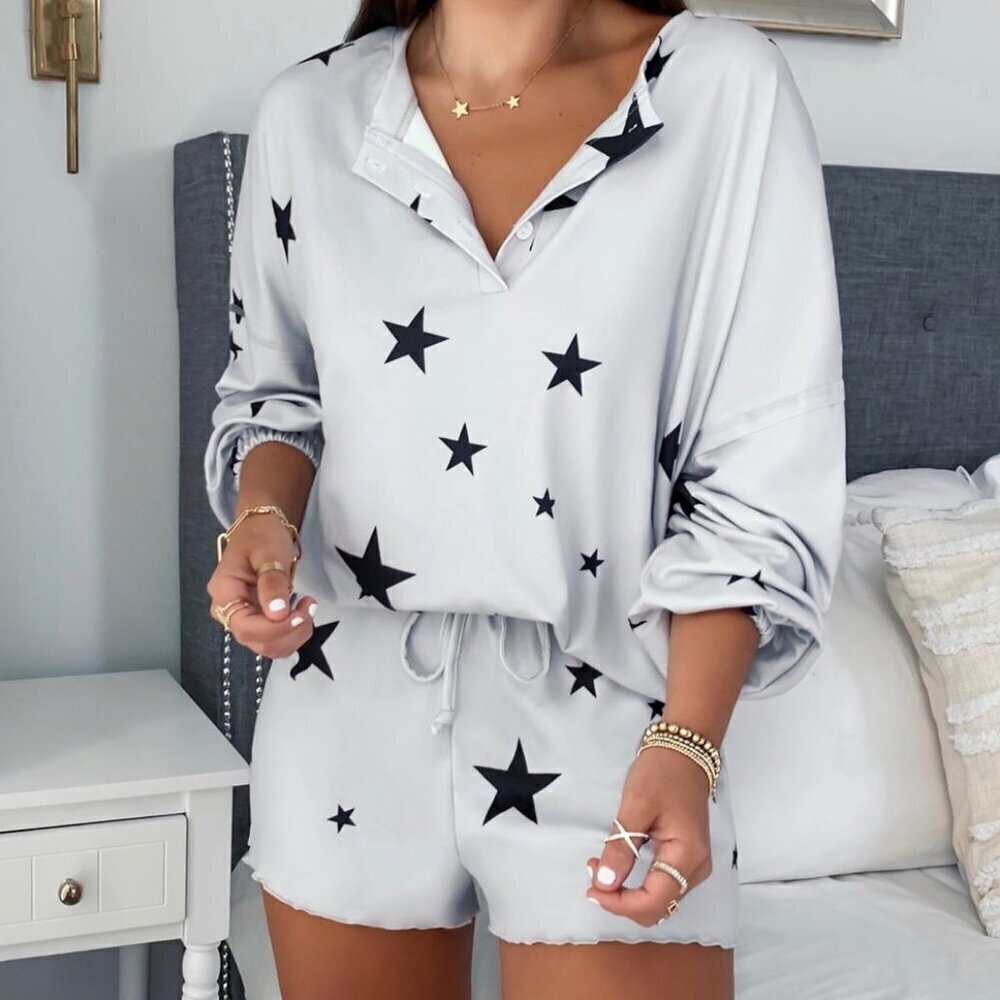 Long Sleeve Pajama Two Piece Shorts and Top Soft Pajama Set Size Small